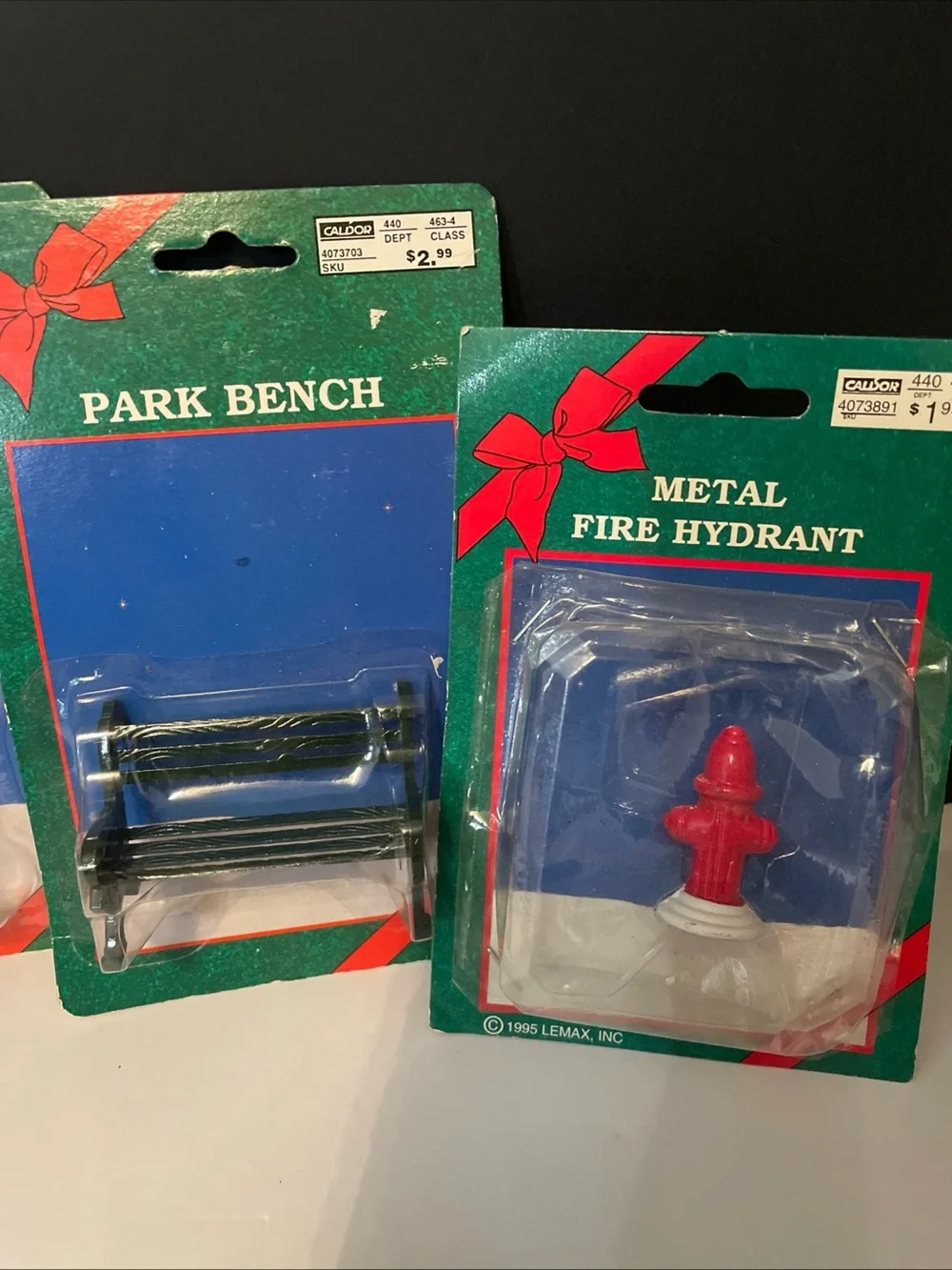 Caldor Vintage Christmas Village Accessories Lot Of 5 Phone Booth Swing Bench